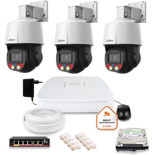 Zestaw Monitoringu Ip Dahua 3 Kamery Obrotowe 4Mpx Dysk 1Tb