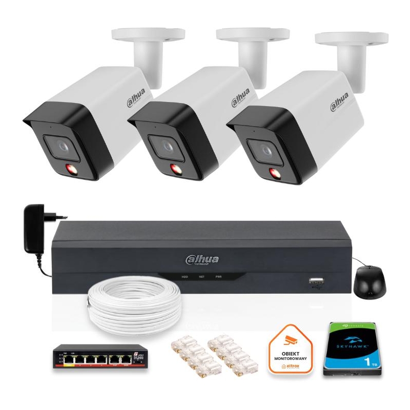 Zestaw 3 Kamery Ip Dahua 8Mpx Pc-Hfw1839Tc-A-Il-0280B-S6 + Dysk 1Tb