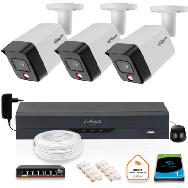 Zestaw 3 Kamery Ip Dahua 8Mpx Pc-Hfw1839Tc-A-Il-0280B-S6 + Dysk 1Tb