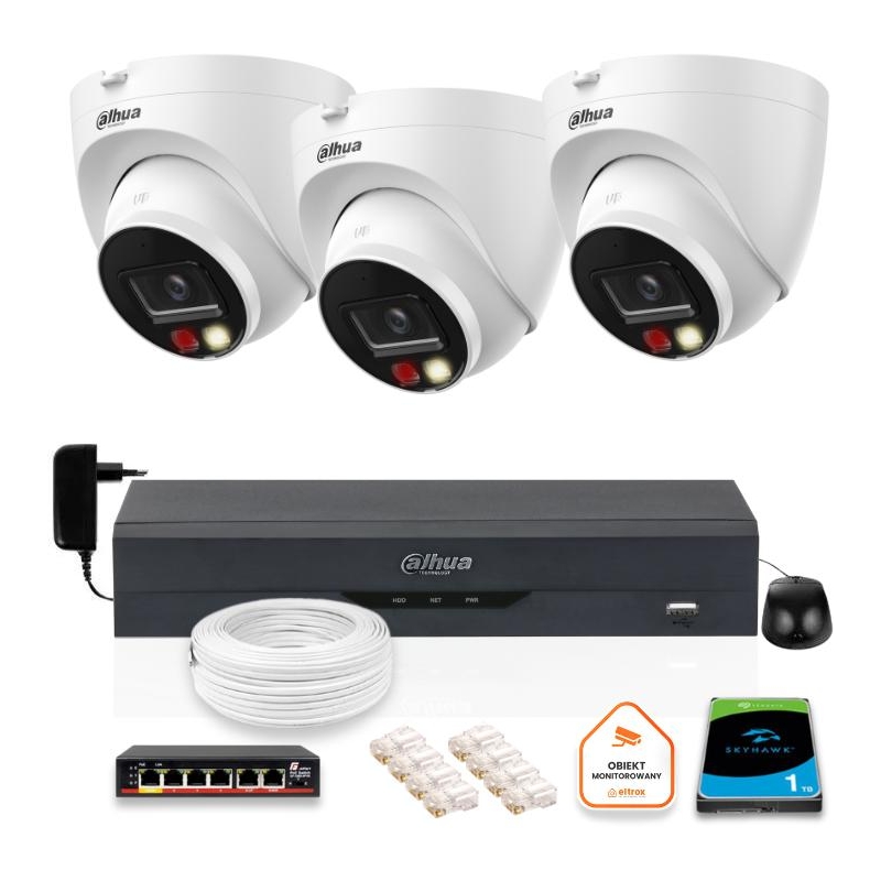 Zestaw 3 Kamery Ip Dahua 8Mpx Ipc-Hdw1839T-A-Il-0280B-S6 + Dysk 1Tb