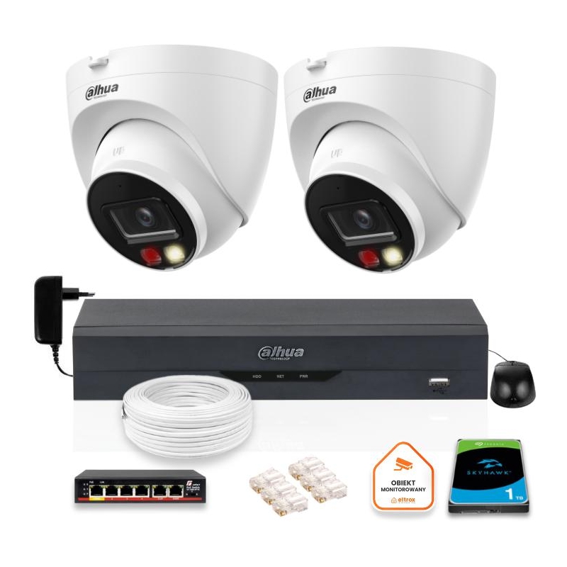 Zestaw 2 Kamery Ip Dahua 8Mpx Ipc-Hdw1839T-A-Il-0280B-S6 + Dysk 1Tb