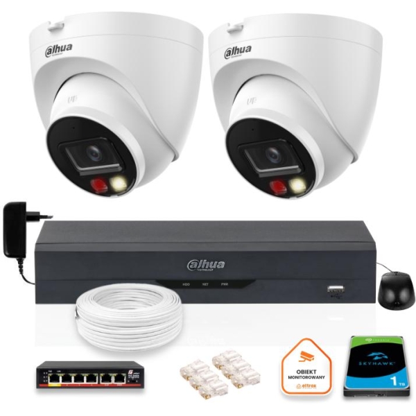 Zestaw 2 Kamery Ip Dahua 8Mpx Ipc-Hdw1839T-A-Il-0280B-S6 + Dysk 1Tb