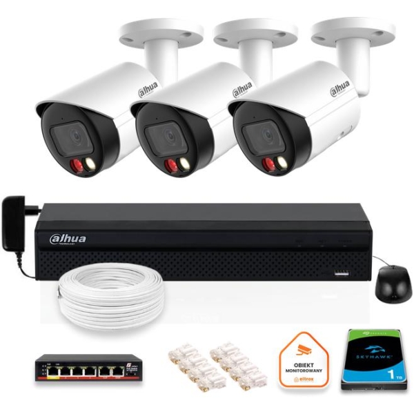 Zestaw Monitoringu Ip Dahua 3X Kamera Ipc-Hfw2849S-S-Il-0280B 8Mpx