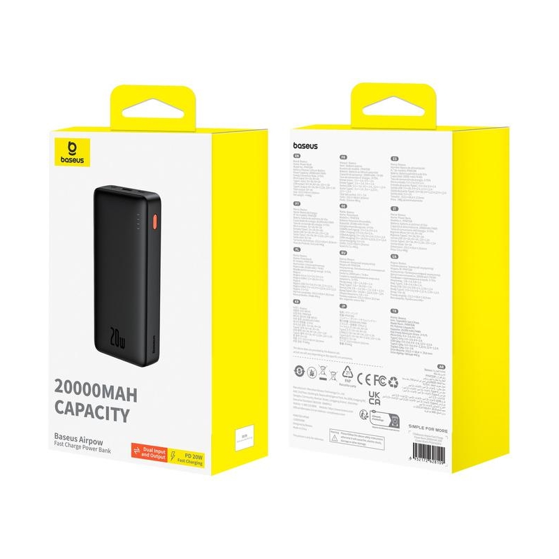 Powerbank Baseus Airpow P10022804113-00 20000Mah 20W Pd Qc 20W Usb-A Usb-C + Kabel