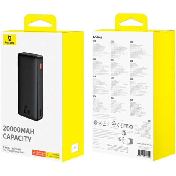 Powerbank Baseus Airpow P10022804113-00 20000Mah 20W Pd Qc 20W Usb-A Usb-C + Kabel