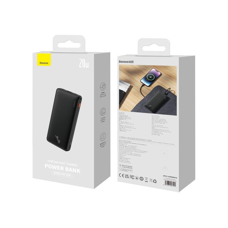Powerbank Baseus Airpow Ppqd090001 10000Mah 20W Pd Qc 20W Usb-A Usb-C + Kabel