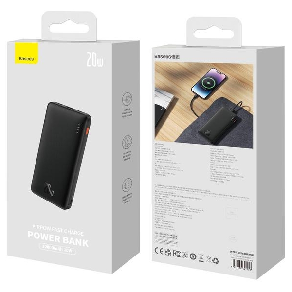Powerbank Baseus Airpow Ppqd090001 10000Mah 20W Pd Qc 20W Usb-A Usb-C + Kabel