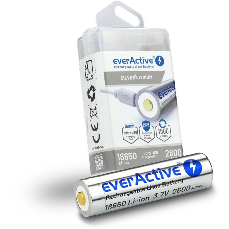 Akumulator 18650 Li-Ion 3,7V Everactive 2600Mah (1 Szt.) Micro-Usb Z Zabezpieczeniem