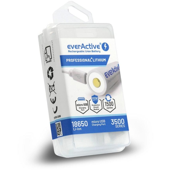 Akumulator 18650 Li-Ion 3,7V Everactive 3500Mah (1 Szt.) Micro-Usb Z Zabezpieczeniem