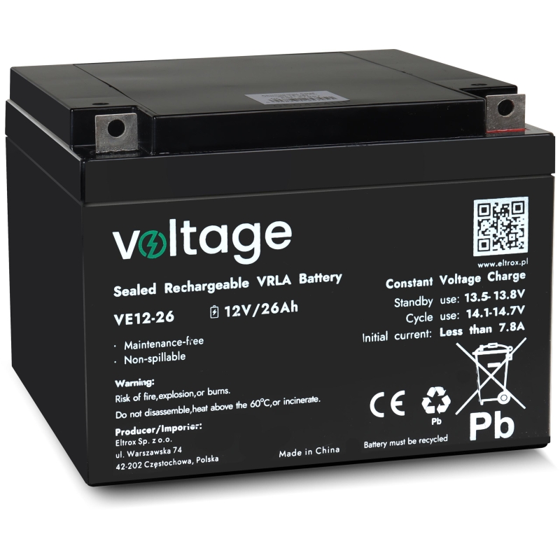 Akumulator Agm Voltage 12V 26Ah Ve12-26 (Żywotność 6-9 Lat)
