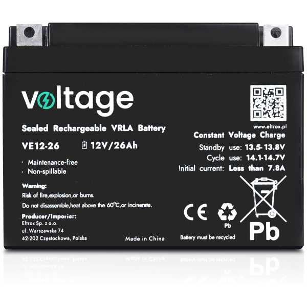 Akumulator Agm Voltage 12V 26Ah Ve12-26 (Żywotność 6-9 Lat)