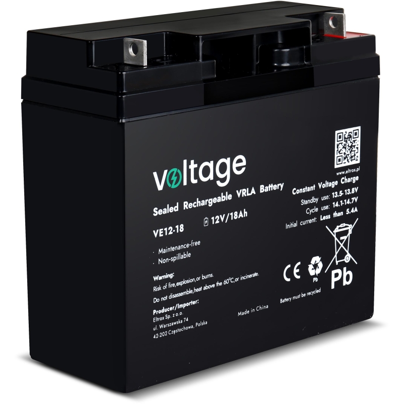 Akumulator Agm Voltage 12V 18Ah Ve12-18 (Żywotność 6-9 Lat)