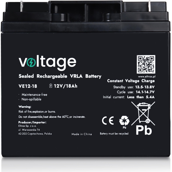 Akumulator Agm Voltage 12V 18Ah Ve12-18 (Żywotność 6-9 Lat)