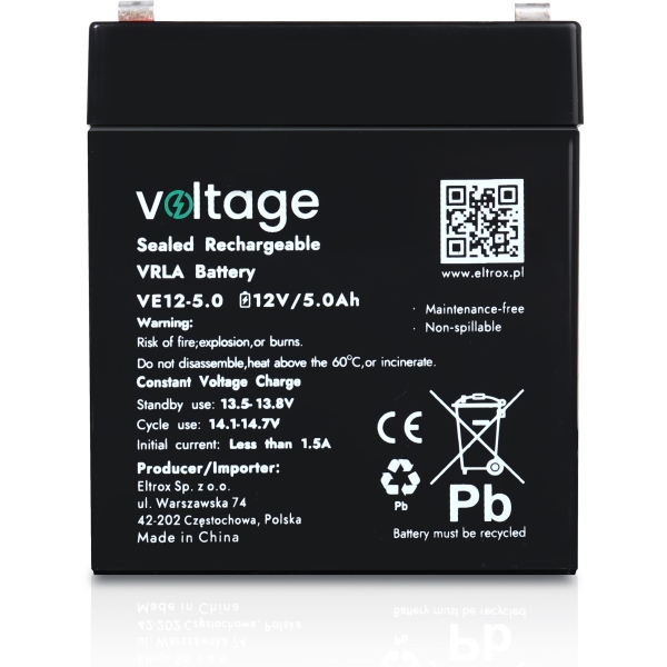 Akumulator Agm Voltage 12V 5Ah Ve12-5.0 (Żywotność 6-9 Lat)