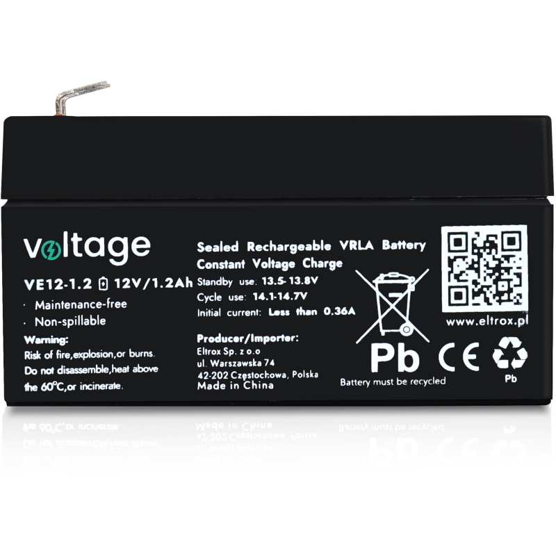 Akumulator Agm Voltage 12V 1,2Ah Ve12-1.2 (Żywotność 6-9 Lat)