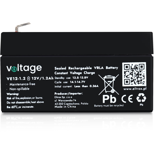 Akumulator Agm Voltage 12V 1,2Ah Ve12-1.2 (Żywotność 6-9 Lat)