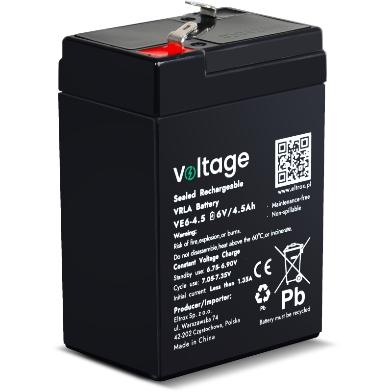 Akumulator Agm Voltage 6V 4,5Ah Ve6-4.5 (Żywotność 6-9 Lat)