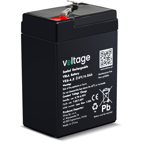 Akumulator Agm Voltage 6V 4,5Ah Ve6-4.5 (Żywotność 6-9 Lat)