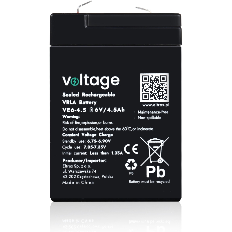 Akumulator Agm Voltage 6V 4,5Ah Ve6-4.5 (Żywotność 6-9 Lat)