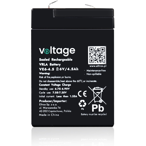 Akumulator Agm Voltage 6V 4,5Ah Ve6-4.5 (Żywotność 6-9 Lat)