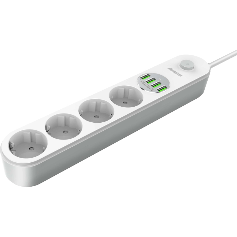 Listwa Zasilająca Z Wyłącznikiem Energizer 4X Schuko 4X Usb-A 2500W 10A Kabel 2M