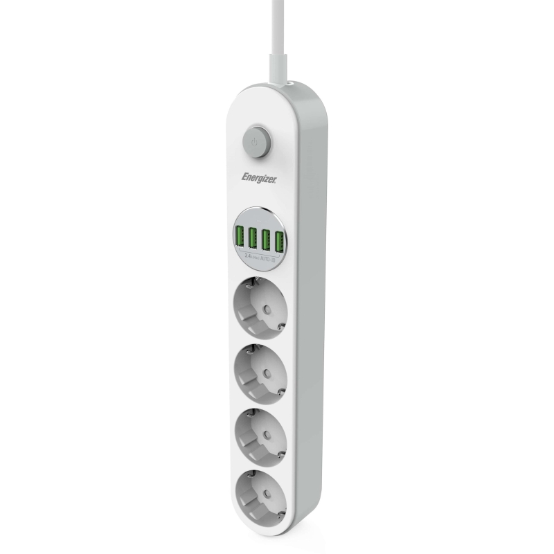 Listwa Zasilająca Z Wyłącznikiem Energizer 4X Schuko 4X Usb-A 2500W 10A Kabel 2M