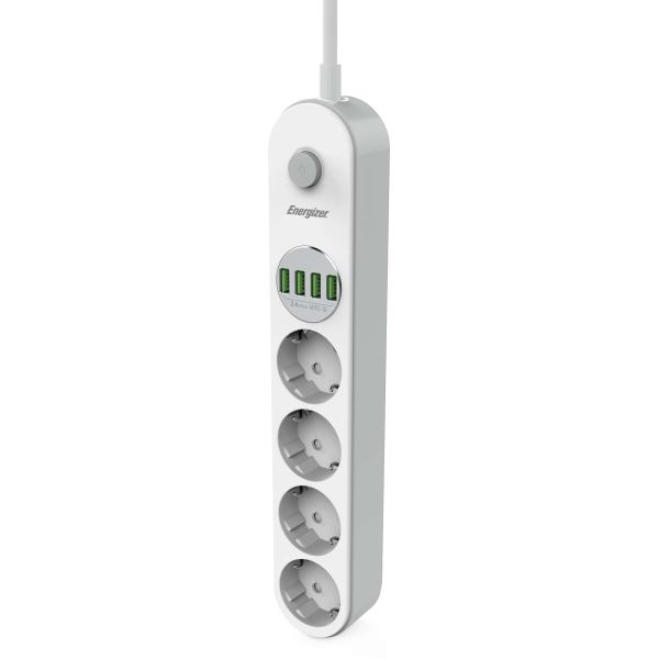 Listwa Zasilająca Z Wyłącznikiem Energizer 4X Schuko 4X Usb-A 2500W 10A Kabel 2M