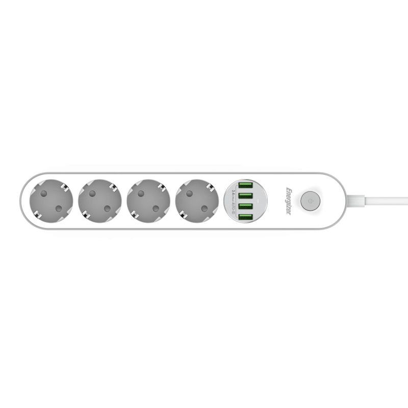 Listwa Zasilająca Z Wyłącznikiem Energizer 4X Schuko 4X Usb-A 2500W 10A Kabel 2M