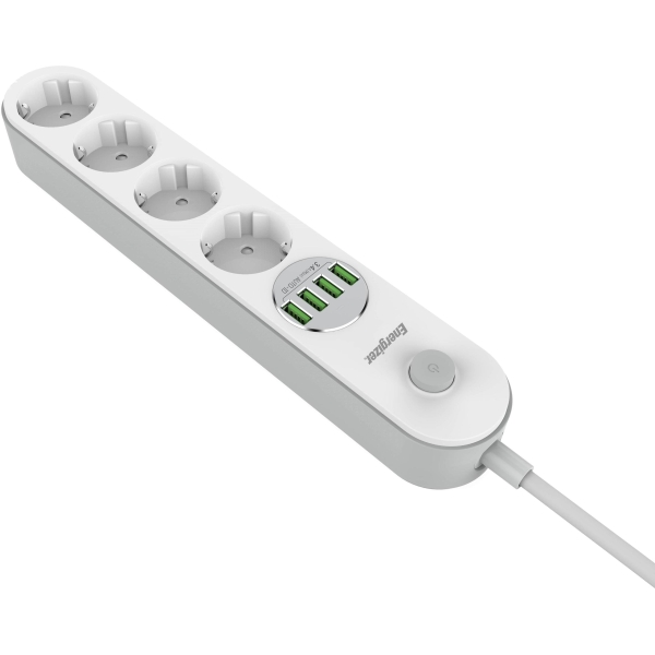 Listwa Zasilająca Z Wyłącznikiem Energizer 4X Schuko 4X Usb-A 2500W 10A Kabel 2M