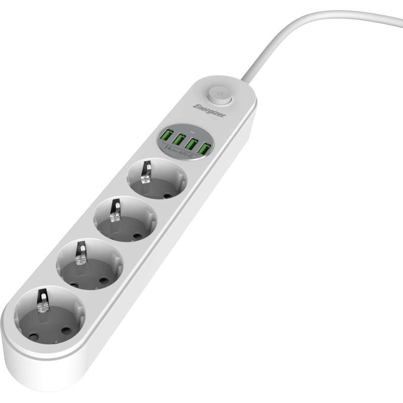 Listwa Zasilająca Z Wyłącznikiem Energizer 4X Schuko 4X Usb-A 2500W 10A Kabel 2M