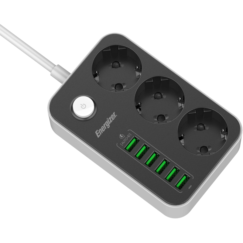 Listwa Zasilająca Z Wyłącznikiem Energizer 3X Schuko 6X Usb-A 2500W 10A Kabel 2M