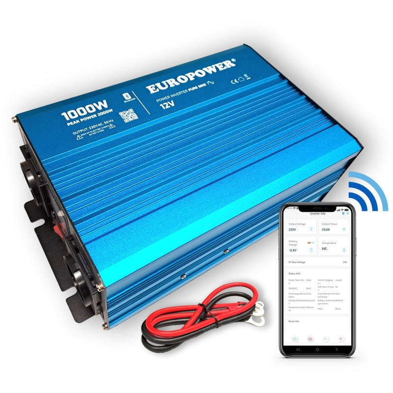 Przetwornica Napięcia Inwerter Europower 12V Dc / 230V Ac 1000W / 2000W Czysty Sinus Bluetooth