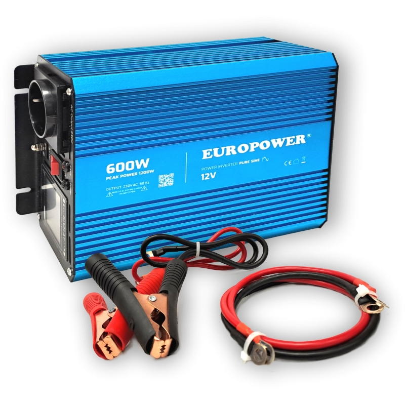 Przetwornica Napięcia Inwerter Europower 12V Dc / 230V Ac 600W / 1200W Czysty Sinus