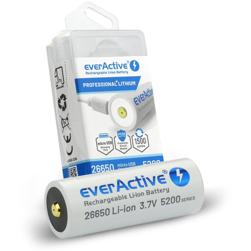 Akumulator 26650 Li-Ion 3,7V Everactive 5200Mah Micro Usb (1 Szt.) Z Zabezpieczeniem