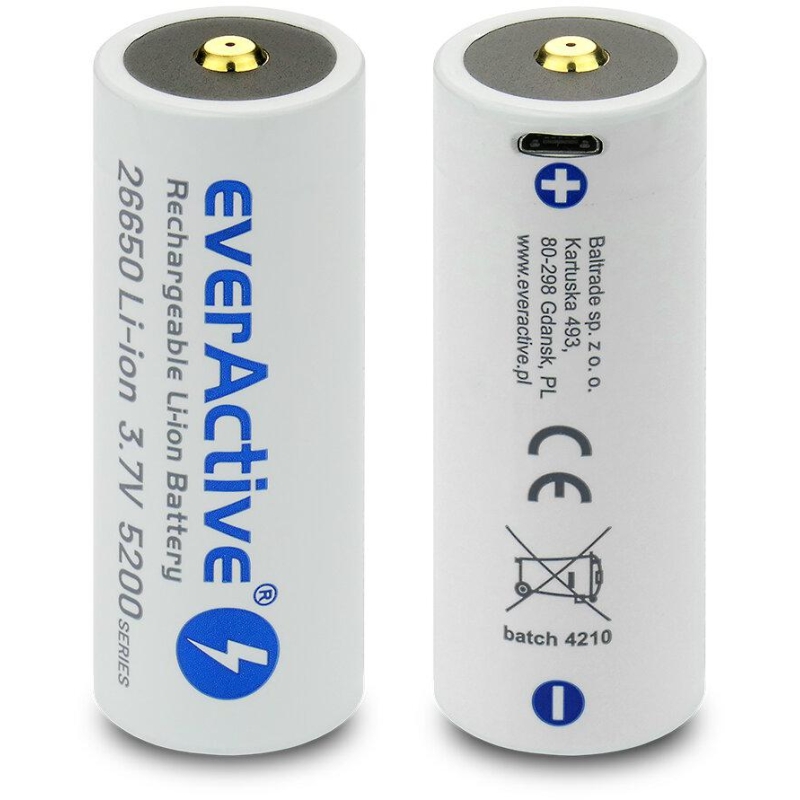 Akumulator 26650 Li-Ion 3,7V Everactive 5200Mah Micro Usb (1 Szt.) Z Zabezpieczeniem