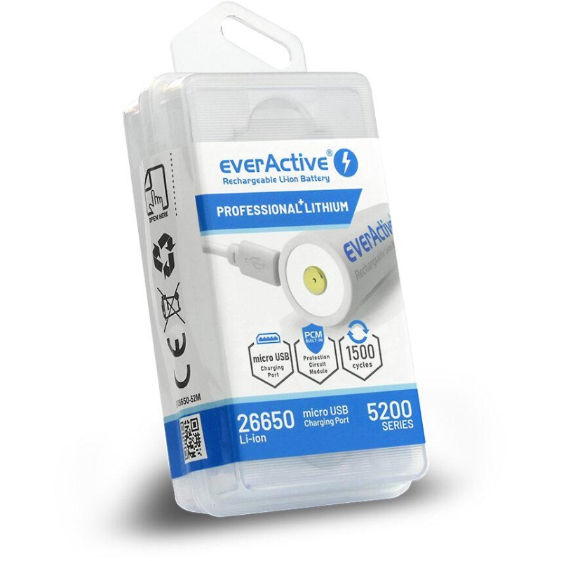 Akumulator 26650 Li-Ion 3,7V Everactive 5200Mah Micro Usb (1 Szt.) Z Zabezpieczeniem