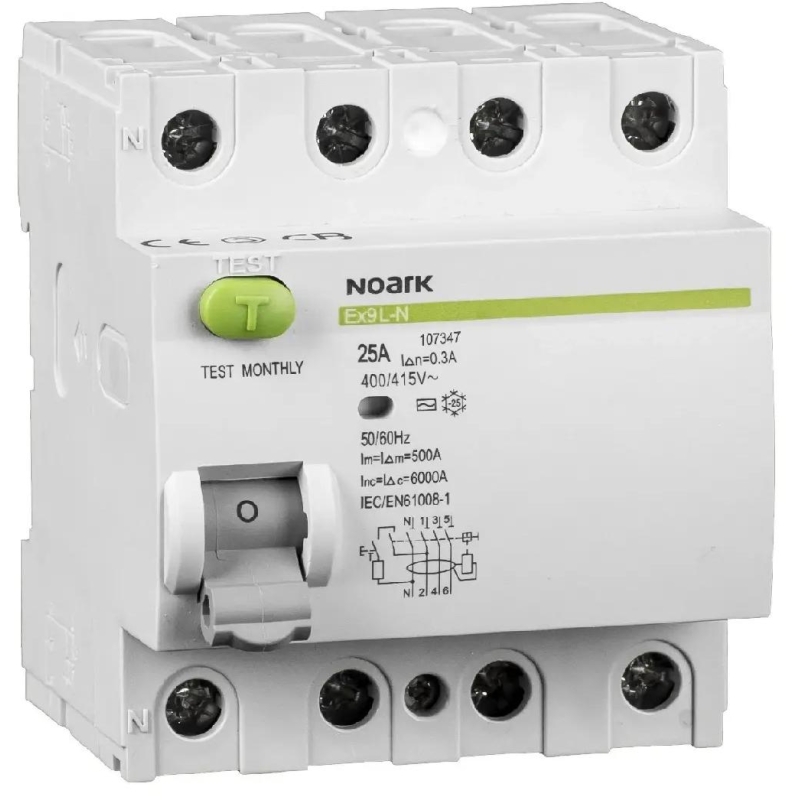 Wyłącznik Różnicowoprądowy, 6 Ka, 40A, 30Ma, 4P Typ Ac Ex9L-N Noark 108332