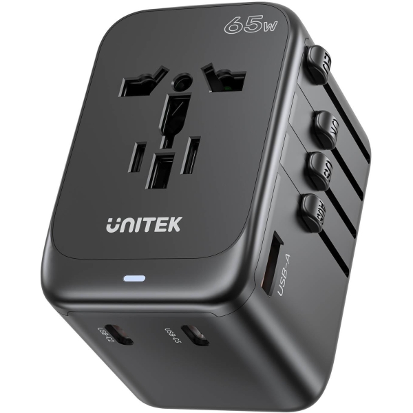 Unitek P1122Abk01 Ładowarka Podróżna Eu/Us/Uk/Aus Pd 65 W