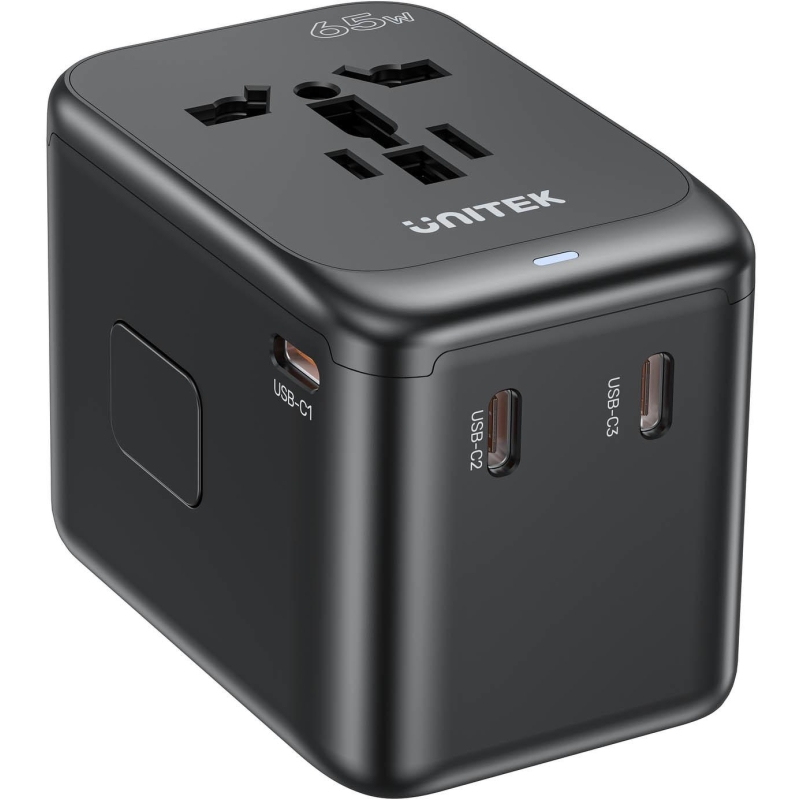 Unitek P1122Abk01 Ładowarka Podróżna Eu/Us/Uk/Aus Pd 65 W