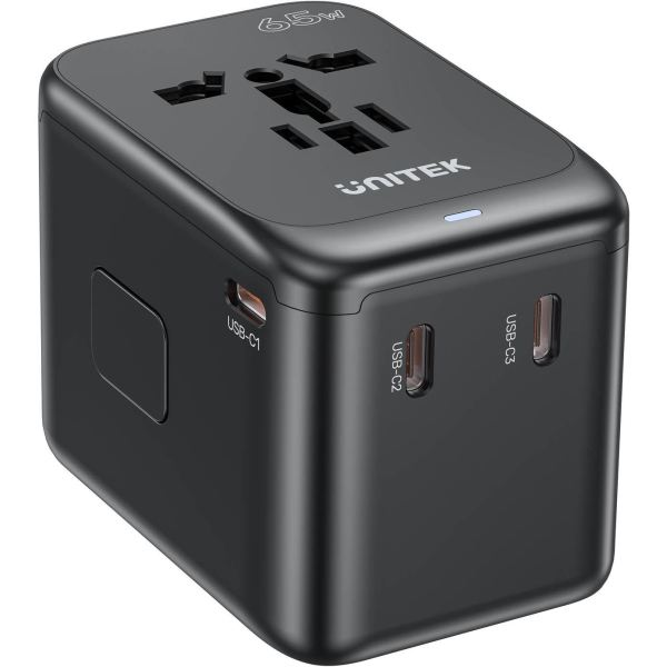 Unitek P1122Abk01 Ładowarka Podróżna Eu/Us/Uk/Aus Pd 65 W