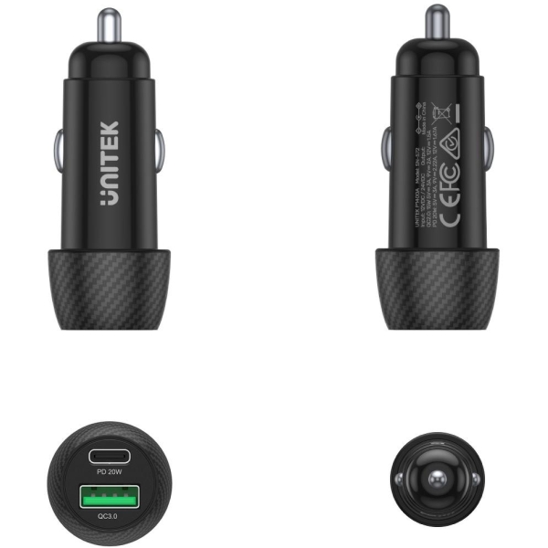 Unitek Ładowarka Samochodowa 38W Usb-A Usb-C Qc3..0
