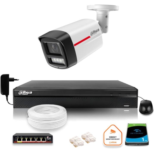 Zestaw Monitoringu Ip Dahua Kamera Zewnętrzna Wizcolor 2K 4Mpx 50M