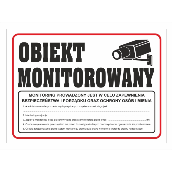 Tabliczka Pcv Obiekt Monitorowany Z Rodo
