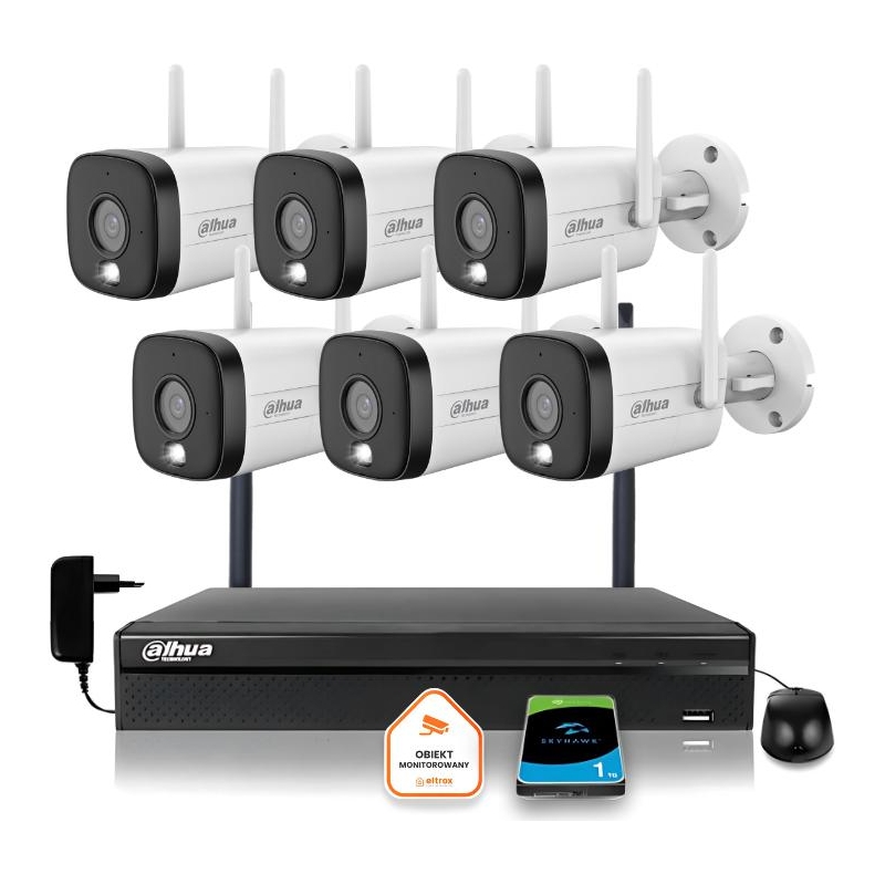 Zestaw Monitoringu Ip Dahua 6 Kamer Wi-Fi 5Mpx Aktywne Odtraszanie Led Ir Do 30M
