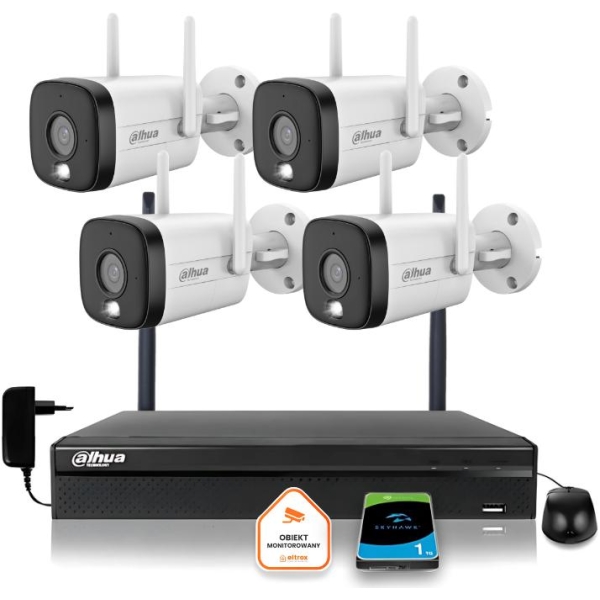 Zestaw Monitoringu Ip Dahua 4 Kamery Wi-Fi 5Mpx Aktywne Odtraszanie Led Ir Do 30M