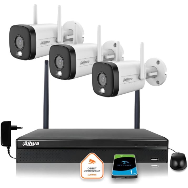 Zestaw Monitoringu Ip Dahua 3 Kamery Wi-Fi 5Mpx Aktywne Odtraszanie Led Ir Do 30M