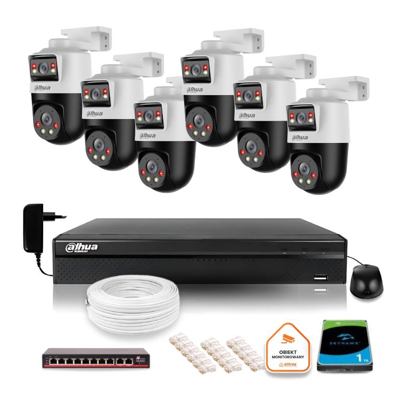 Zestaw Monitoringu Ip Dahua 6 Kamer Obrotowych 2Mp+2Mp Z Dyskiem 1Tb