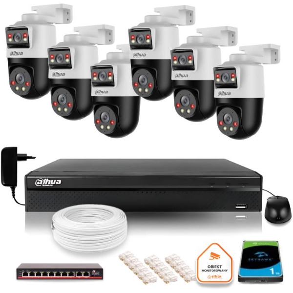 Zestaw Monitoringu Ip Dahua 6 Kamer Obrotowych 2Mp+2Mp Z Dyskiem 1Tb