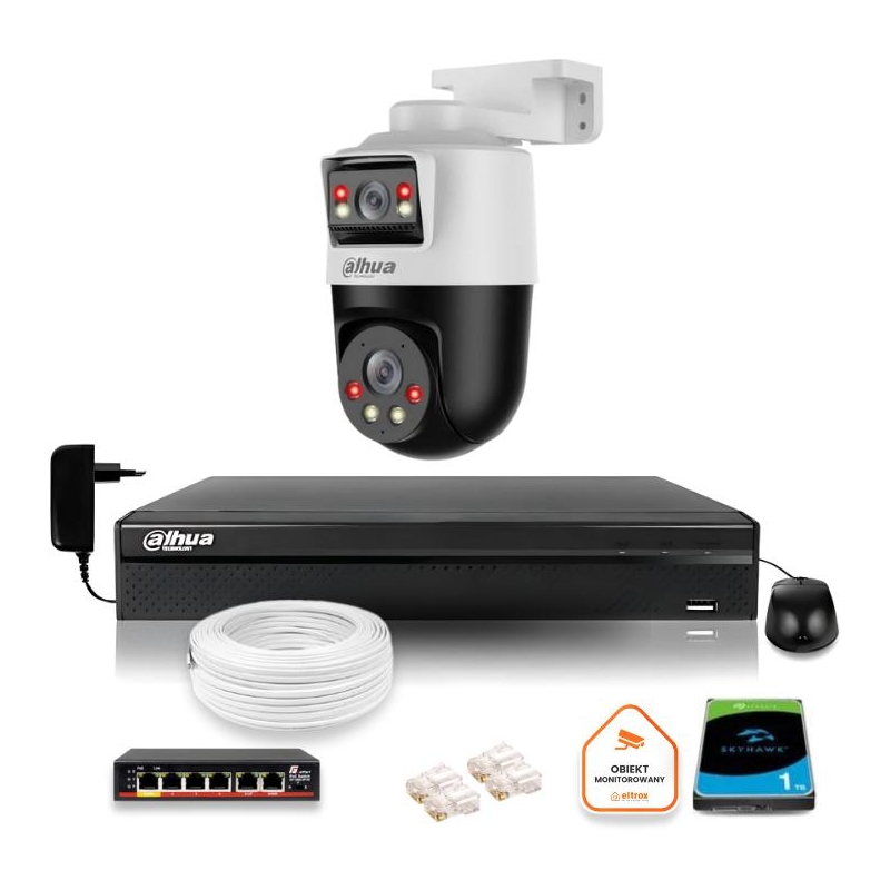 Zestaw Monitoringu Ip Dahua Kamera Obrotowa 2Mp+2Mp Dysk 1Tb