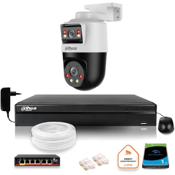 Zestaw Monitoringu Ip Dahua Kamera Obrotowa 2Mp+2Mp Dysk 1Tb